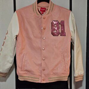 GUESS Girls Varsity Jacket Pink and Cream Sequin Youth Size 12